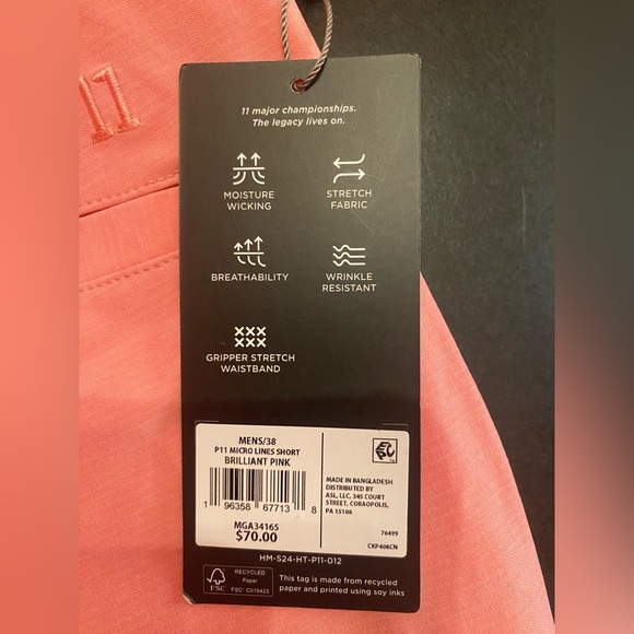 NWT Men's Walter Hagen 9" P11 Micro Lines Golf Shorts Brilliant Pink Size 38 - Picture 10 of 15